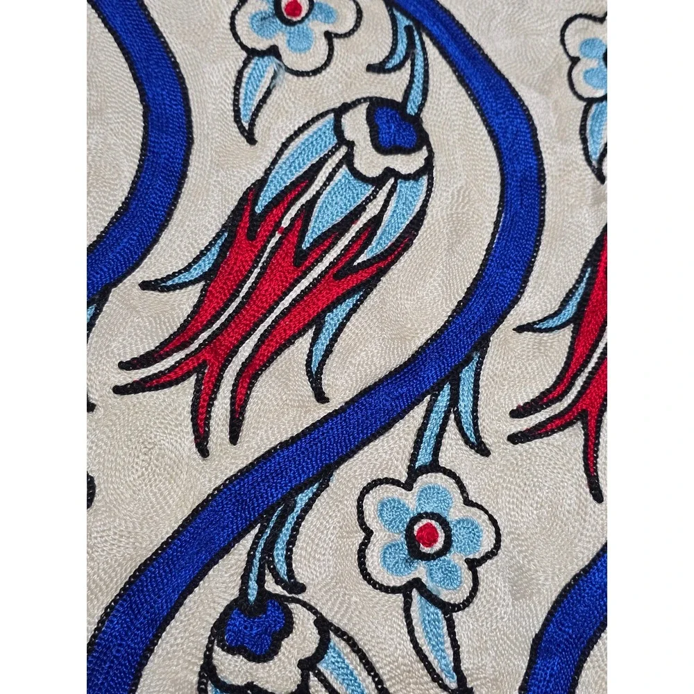 Handmade Turkish Embroidered Pillow Covers 2‎ Iznik Tulip Geometric Blue Cream